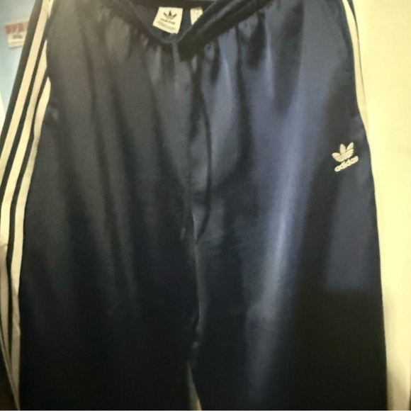 Adidas Dark Blue Satin Track Pants with White Accents - Picture 5 of 5